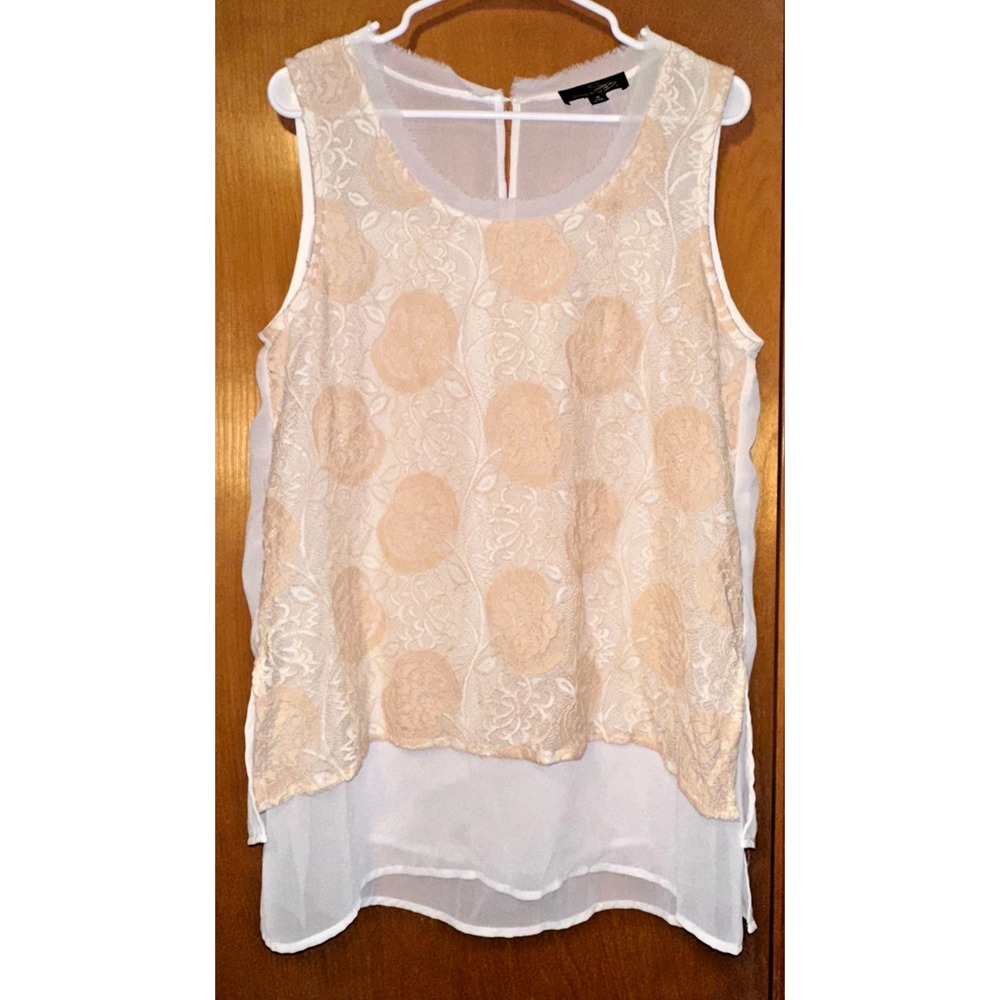 Suzanne Betro Sleeveless Ivory White Floral Layered Blouse Medium